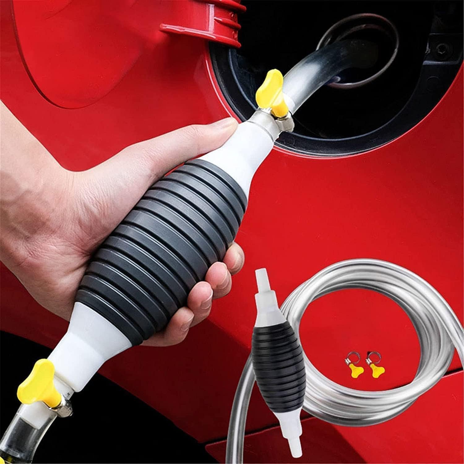 Fuel Transfer Pump Kit Tank Sucker High Flow Hand Pump Portable Manual Car Bike Fuel Transfer Pump | Liquid Pipe Siphon Tool for Petrol Diesel, Water, Oil Liquid Water Fish Tank (PACK OF 1)-image-9