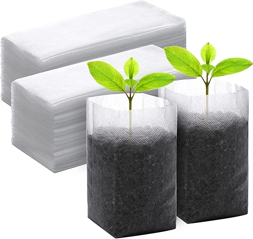 GREANER 200 bolsas de guardería, bolsas de tela no tejida de 5.5 x 6.3 pulgadas, biodegradables para suministros de jardín en el hogar, árboles,