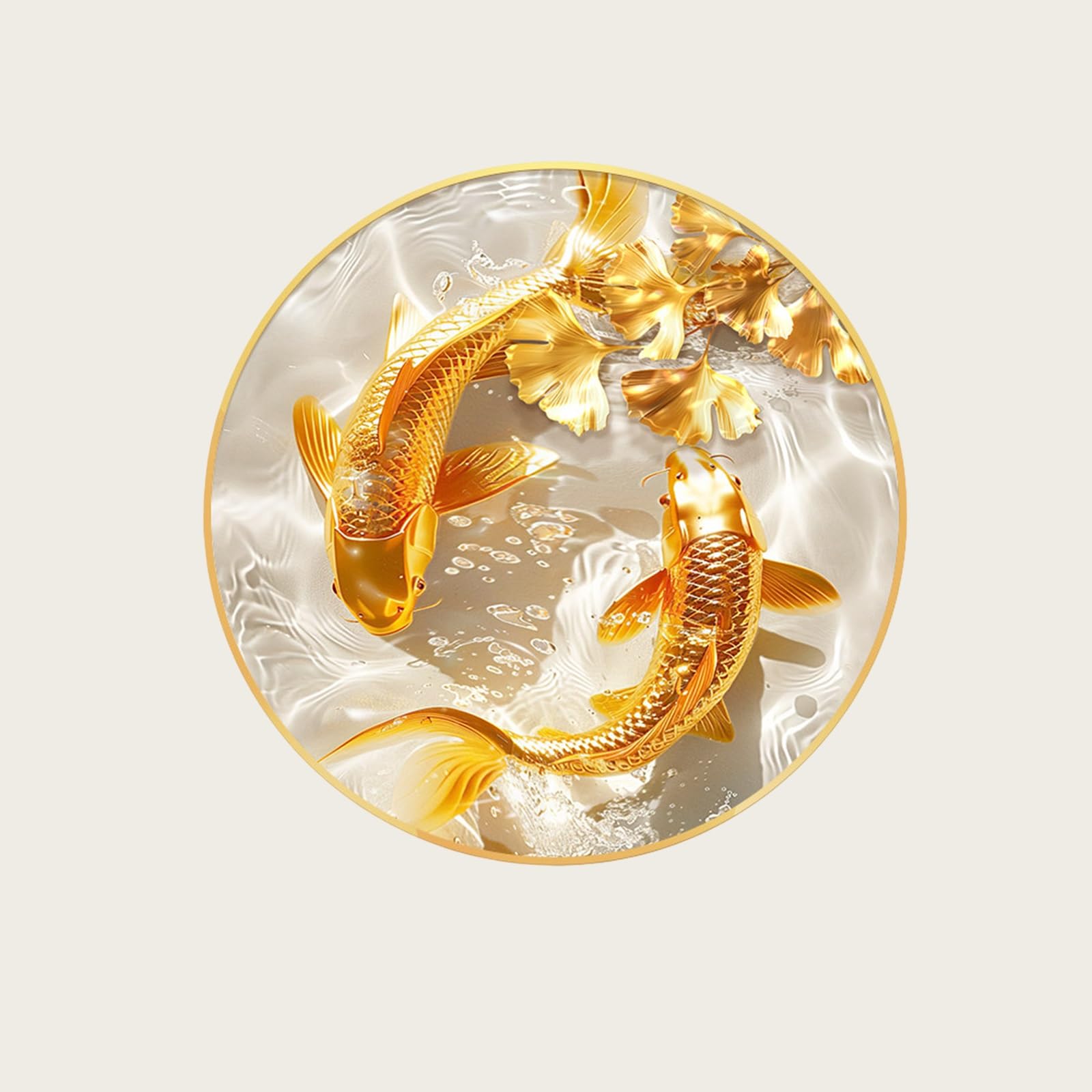 DAJIAYIQI Round Wall Art, Golden Koi Fish Crystal Porcelain Wall Hanging Painting, Creative Feng Shui Wall Decor with Aluminum Frame, Lucky Fish Wall Sculpture for Entryway(B,60cm/23.6in)