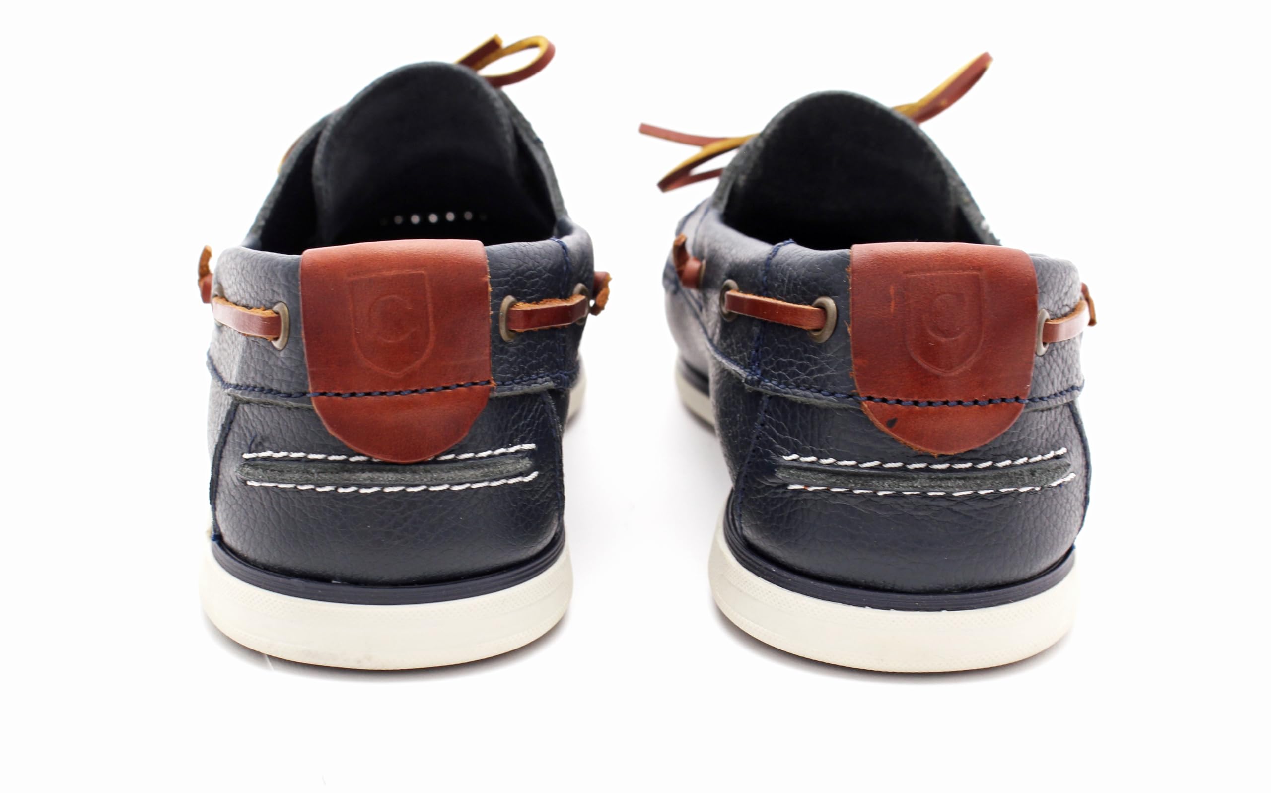 Scarpe da barca da uomo in vera pelle mocassini piatti con lacci in pelle blu scuro e marrone 2 Eye Boat Shoes