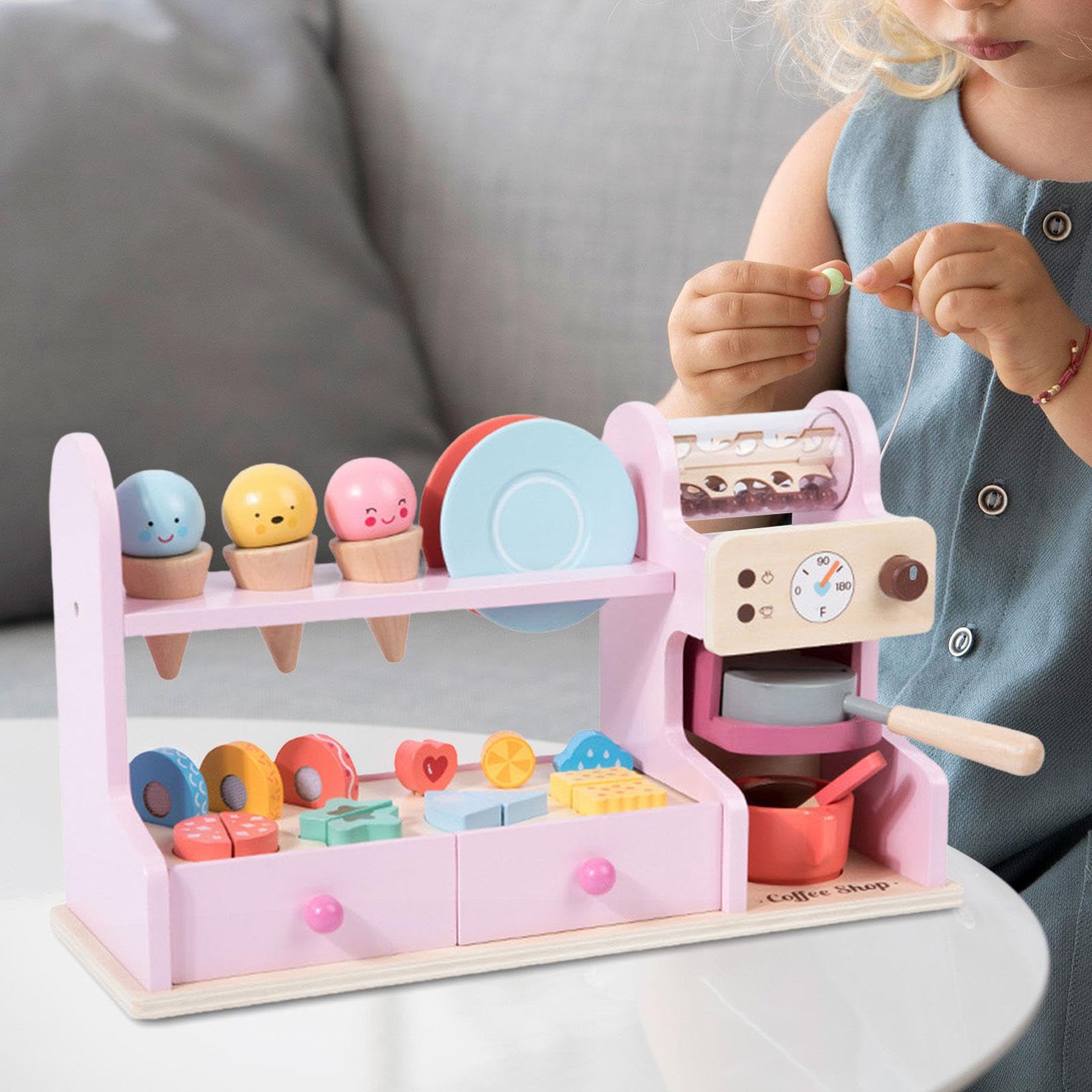 Giocattolo in Legno a Forma di Gelateria, Bancone del Gelato per Bambini E Bambine dai 3 Anni in su, Rosa