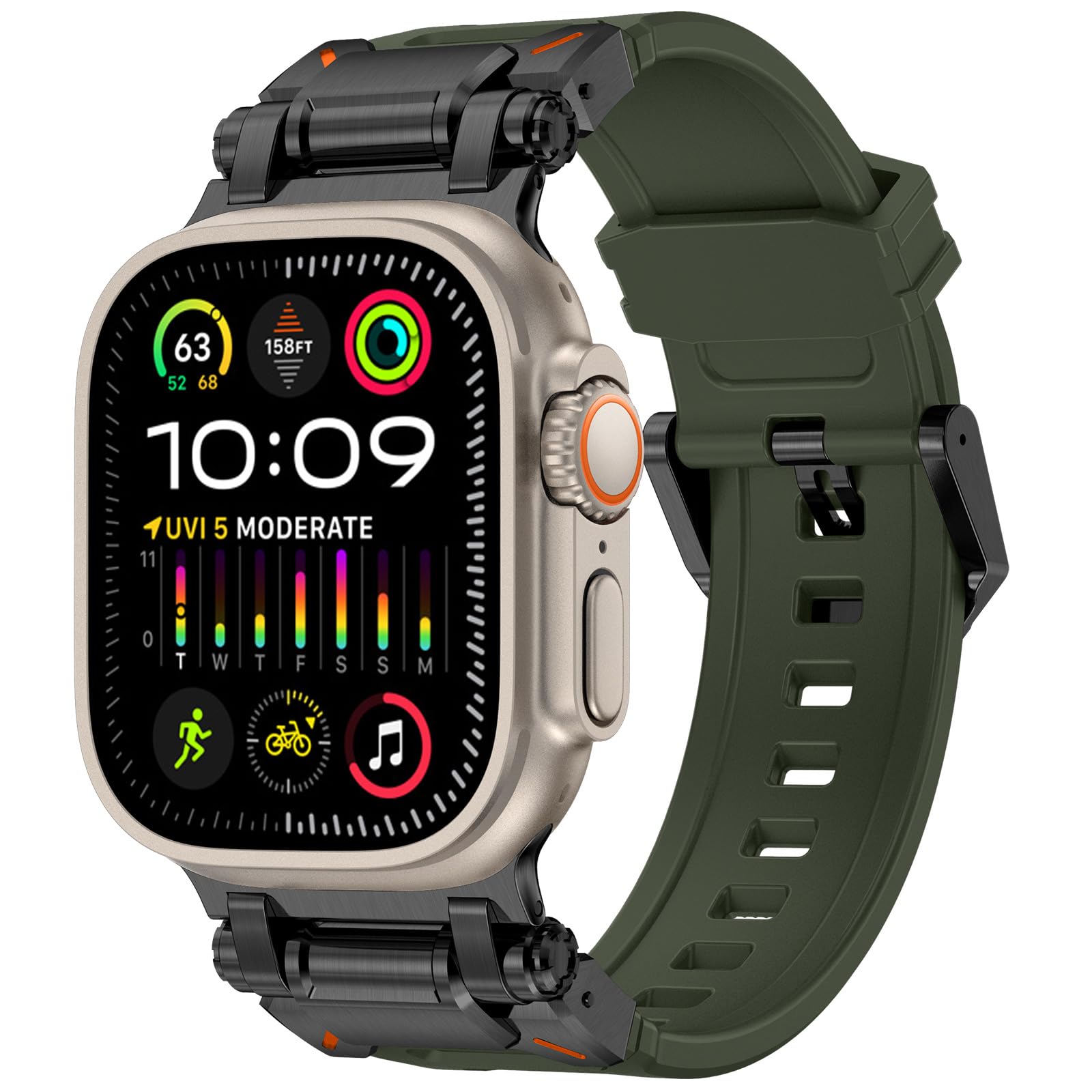 Fullife 49mm 46mm 45mm 44mm 42mm(Series 3 2 1) Compatible with Apple Watch Silicone Straps,Sport Strap Replacement Band for iWatch Ultra 3 2 1,Series 11 10 9 8 7 6 5 4 3 2 1 SE,Green/Black Connector - Image 2
