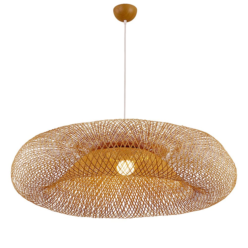 Lámpara Colgante de Techo de Mimbre Tejida a Mano, Retro, Creativa, Redonda, de bambú, E27, para Restaurante Chino, salón de té, casa de Familia, iluminación Decorativa