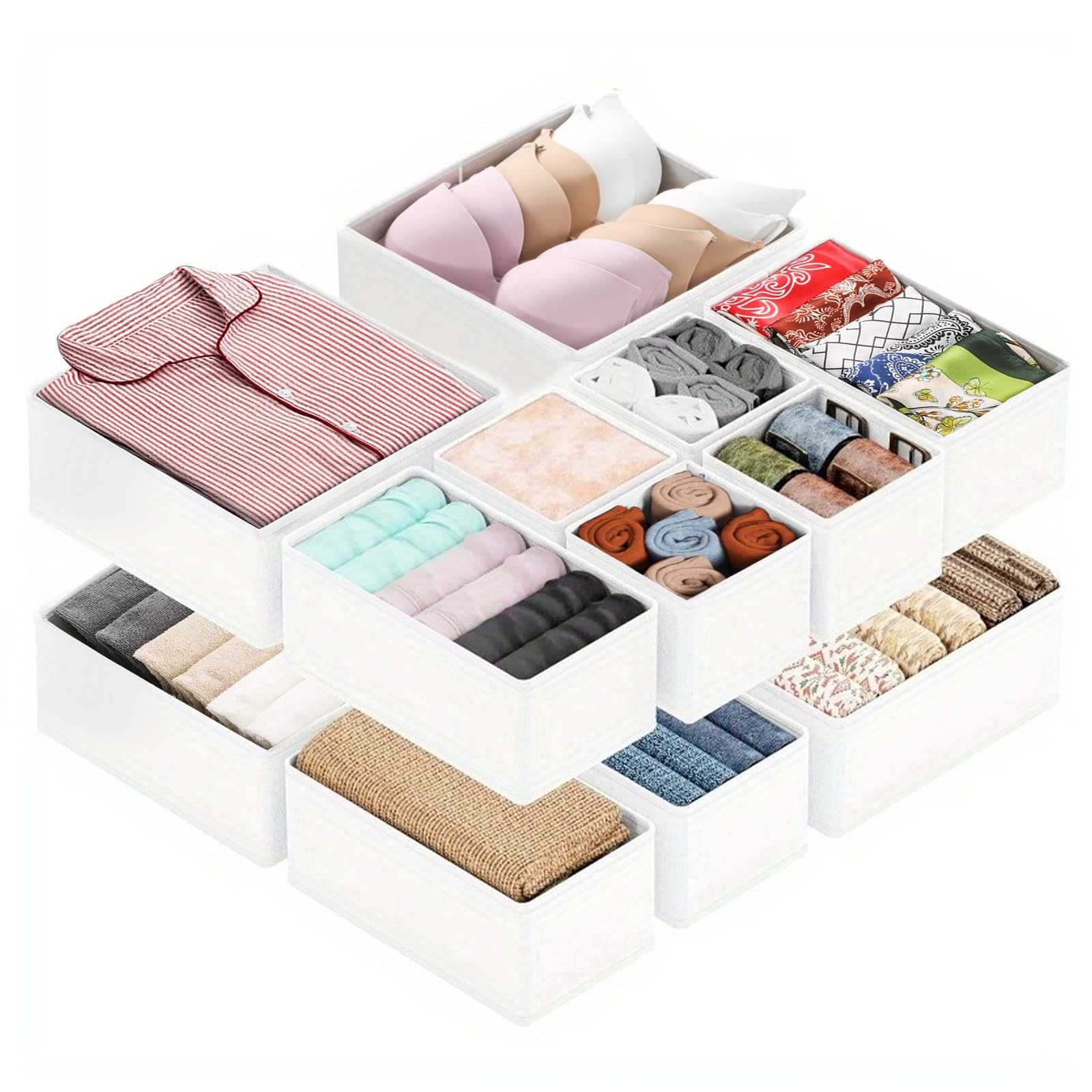 Yeqqzq 12 Pcs Drawer Organizer, Underwear Drawer Organizer Bins, Dresser Organizer for Baby Clothes, Dresser Drawer Dividers for Baby Clothing, Bra, Socks, Ties, Scarf