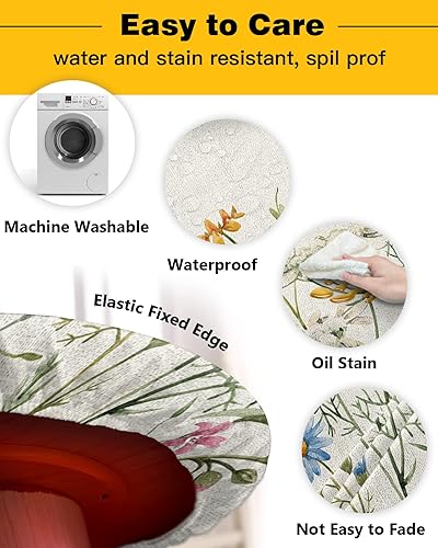 Miniatura 4 de Mantel ajustable con diseño de flores silvestres en acuarela y borde elástico, resistente al agua, a prueba de derrames, para cocina, comedor,