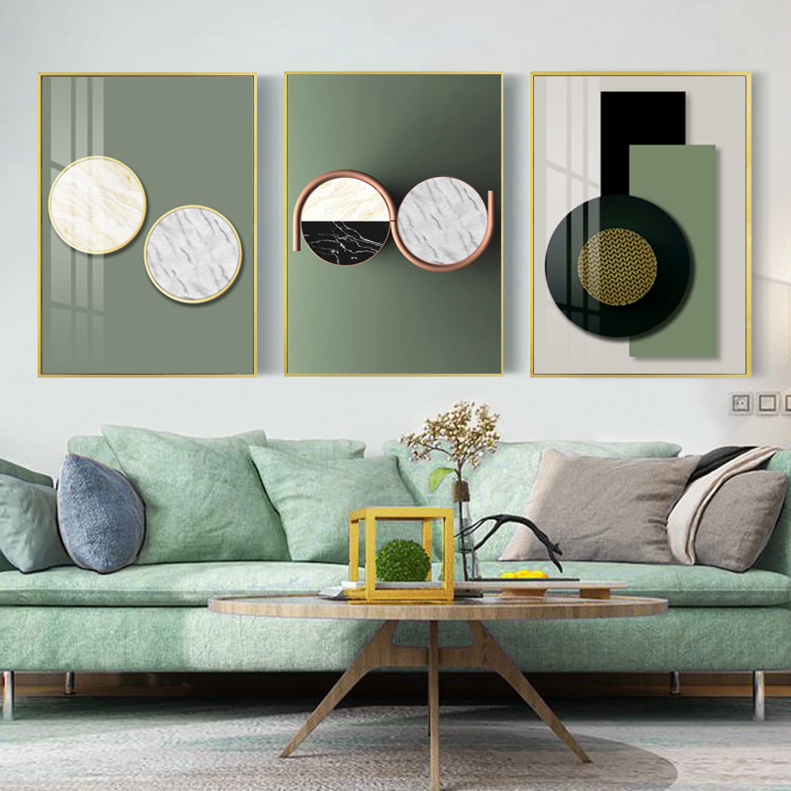 Arte geometrica verde da parete astratta pittura geometrica su tela stampa geometrica metà secolo linee geometriche verdi arte murale Bauhaus 1923 poster verde salvia pittura astratta Bauhaus opera
