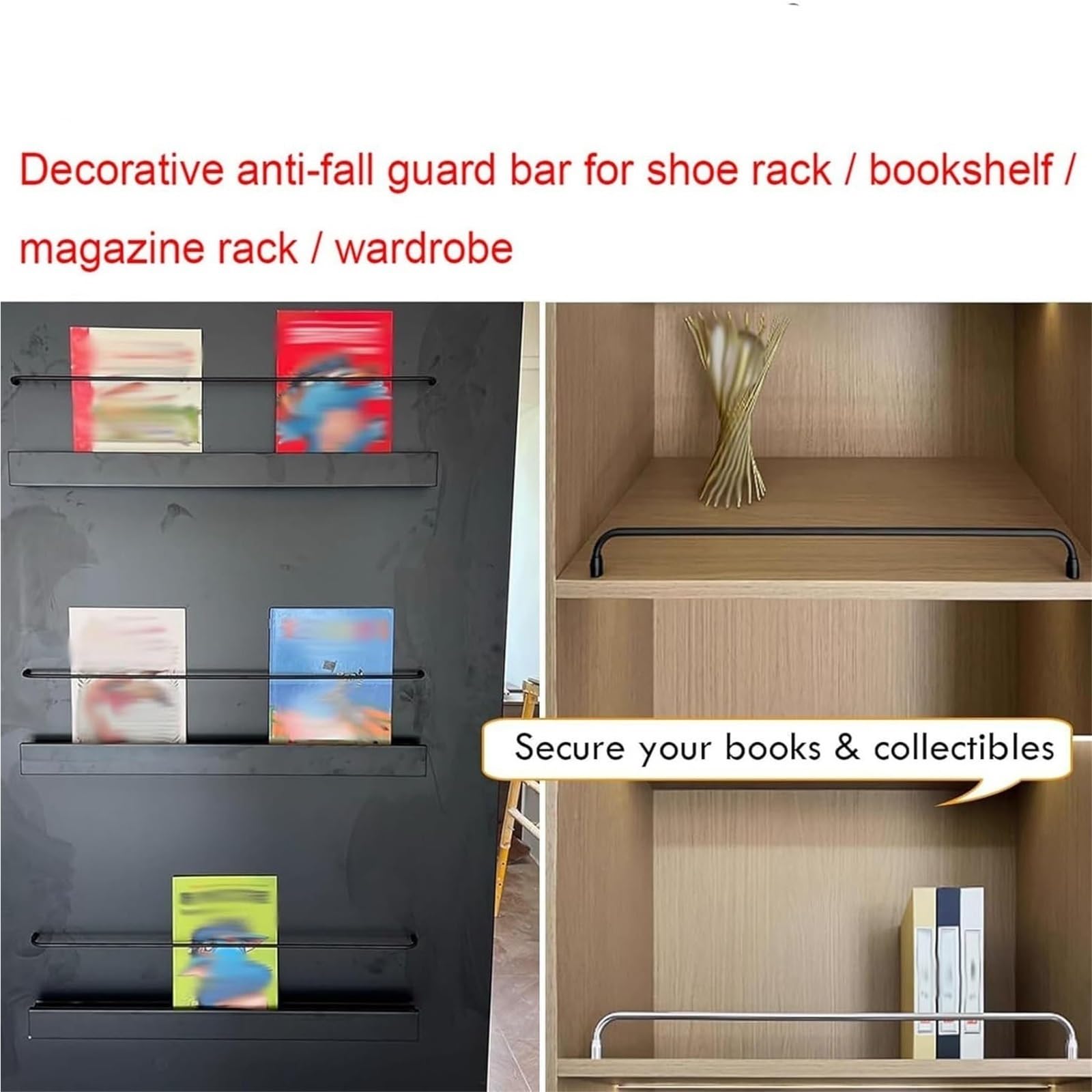 Generisch Stabiles Metallregalschienen-Set, 28-14 Zoll (ca. 71-36 cm) Lange, goldene Haltestangen, 8 mm Rundrohr, für Bücherregale, Schuhregale und Schränke, einfache Montage, 10er-Pack, 18 Zoll (ca.