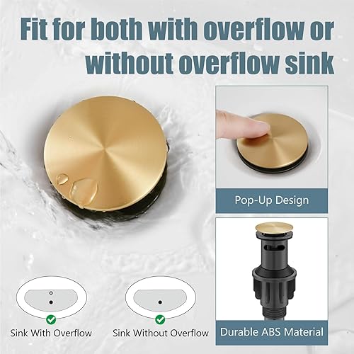 Miniatura 8 de Aolemi Grifo de baño alto para lavabo, grifo de lavabo de un solo agujero, 1 mango, grifo mezclador de montaje en cubierta RV con montaje de drenaje