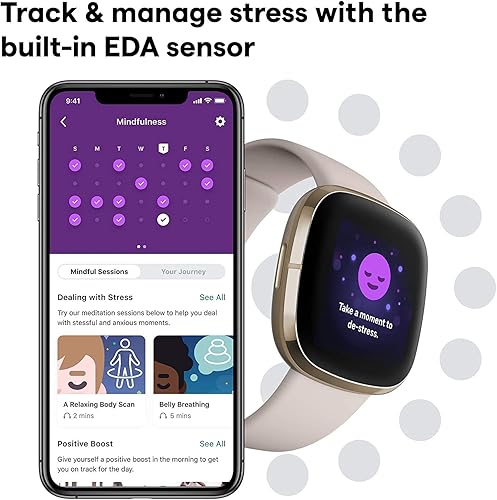Miniatura 3 de Fitbit Sense Health & Fitness - Reloj inteligente con GPS, llamadas y mensajes de texto Bluetooth, frecuencia cardíaca SpO2, ECG, temperatura de la