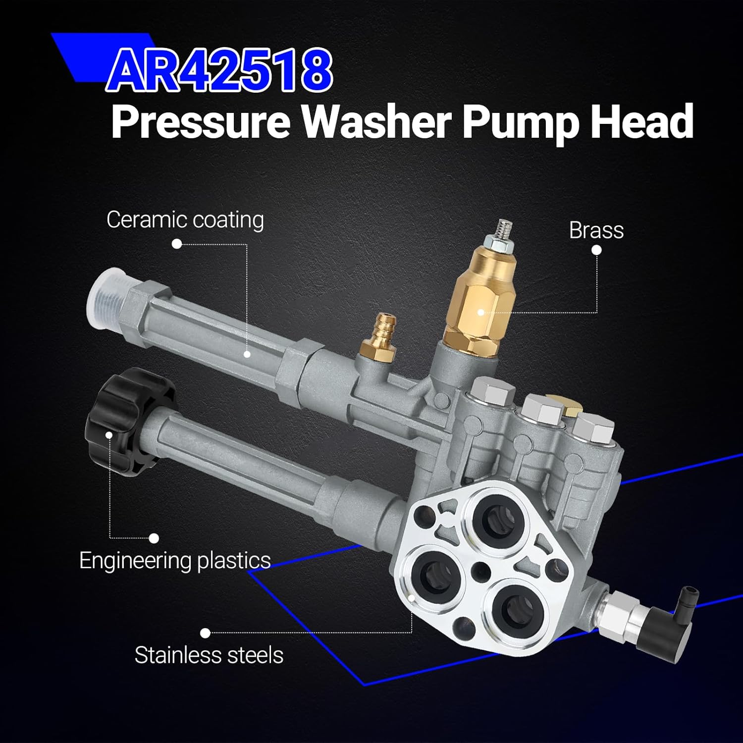 AR42518 Pressure Washer Pump Head for Troy Bilt RMW SRMW Pumps RMW2G20 RMW2G23B RMW2G24 RMW2G25 RMW2.2G20D RMW2.2G24 SRMW2.2G26 Complete Pump Head Assy Replaces# AR42940 AR42518 AR43061 AR Pump