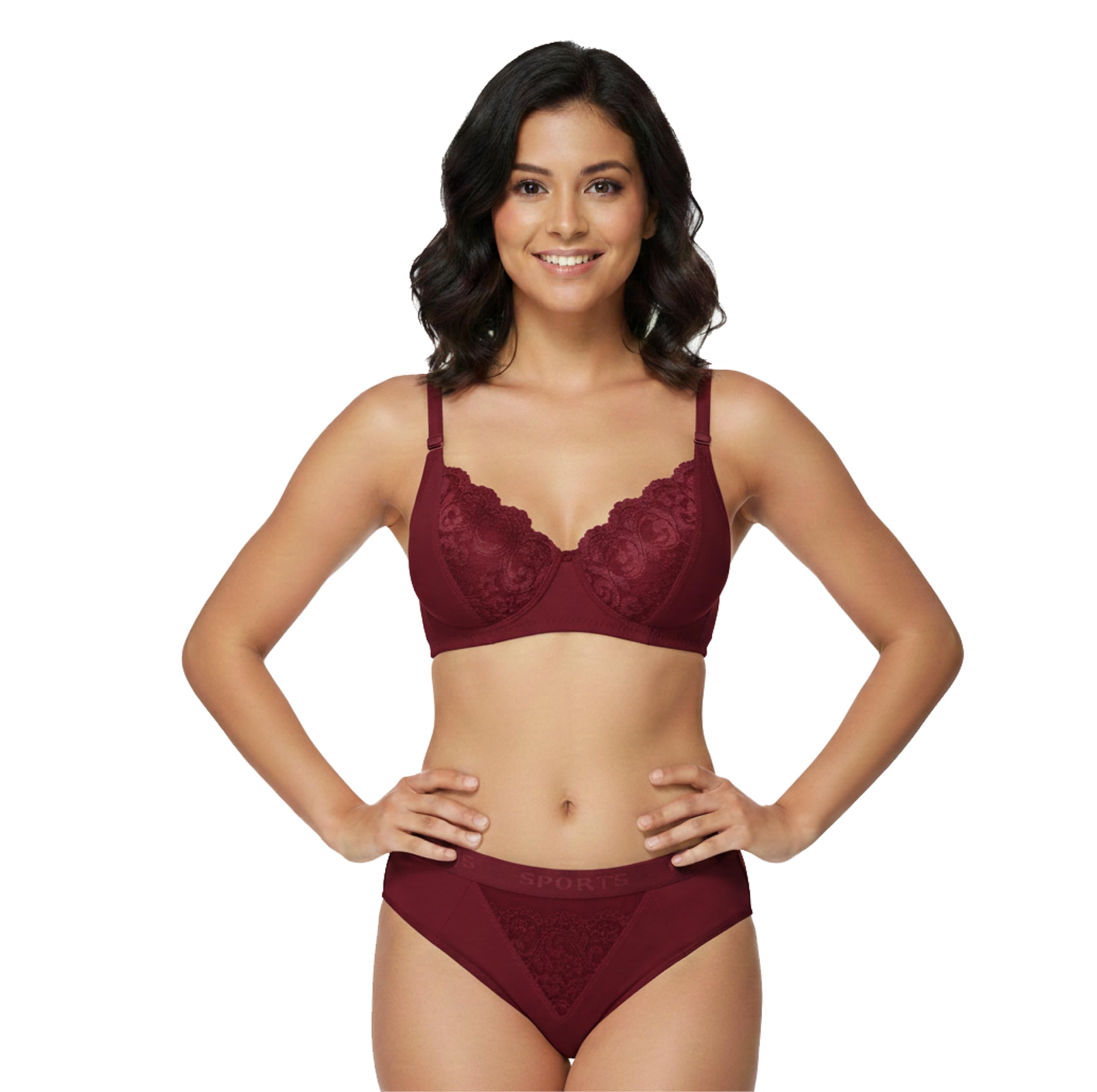 Women's Luxury Lace Seamed Bra and Panty Set | Non-Padded Lingerie Set for Women | Stylish Net Design Non-Wired Bra & Hipster Brief Combo | Soft Breathable Everyday Wear Innerwear Set-picture-18