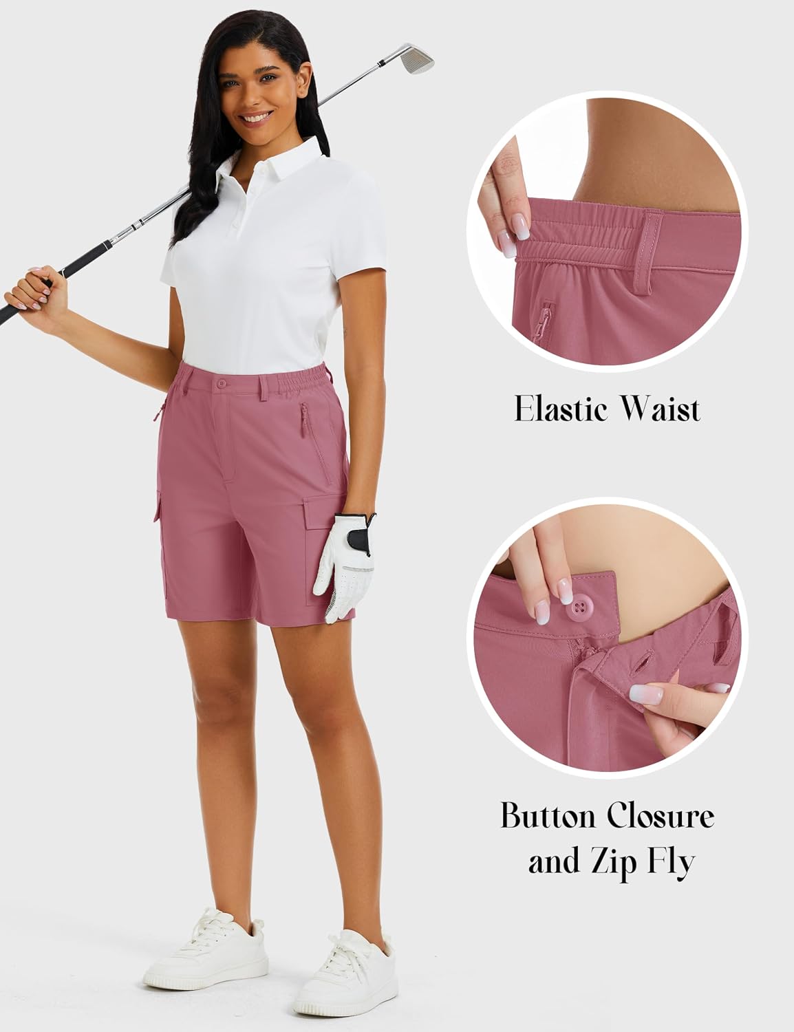 MAGCOMSEN Women's 7" Hiking Cargo Shorts Quick Dry Lightweight Golf Athlectic Casual Trendy Shorts with 5 Pockets