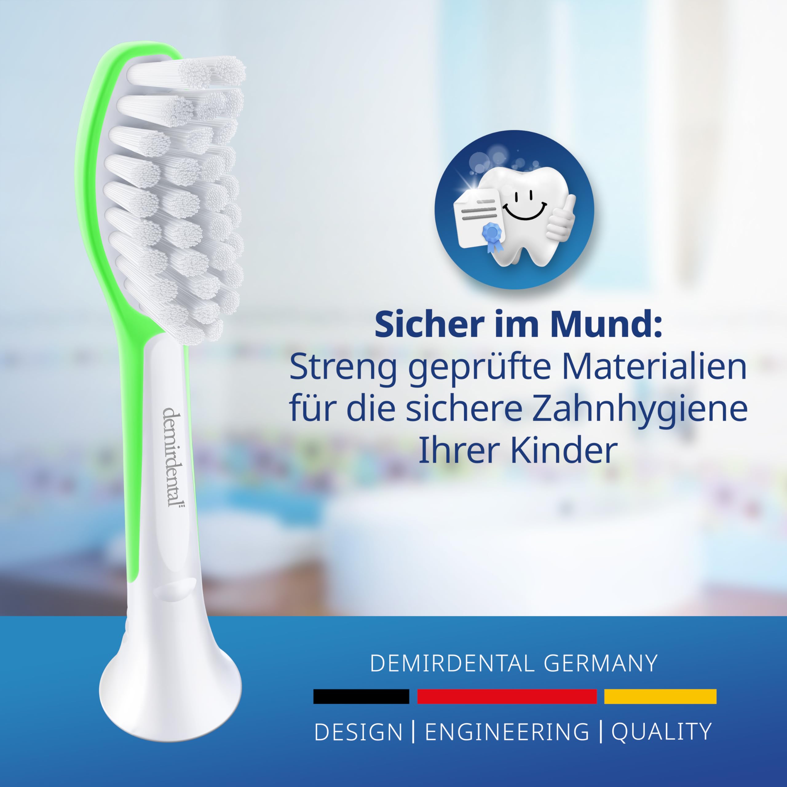 demirdental Wymienne szczoteczki dla dzieci, pasują do Philips Sonicare Kids, szczoteczki do zębów dla dzieci, szczoteczki do zębów dla dzieci od 7 lat, odpowiada HX6048, zielone, zestaw 8 sztuk