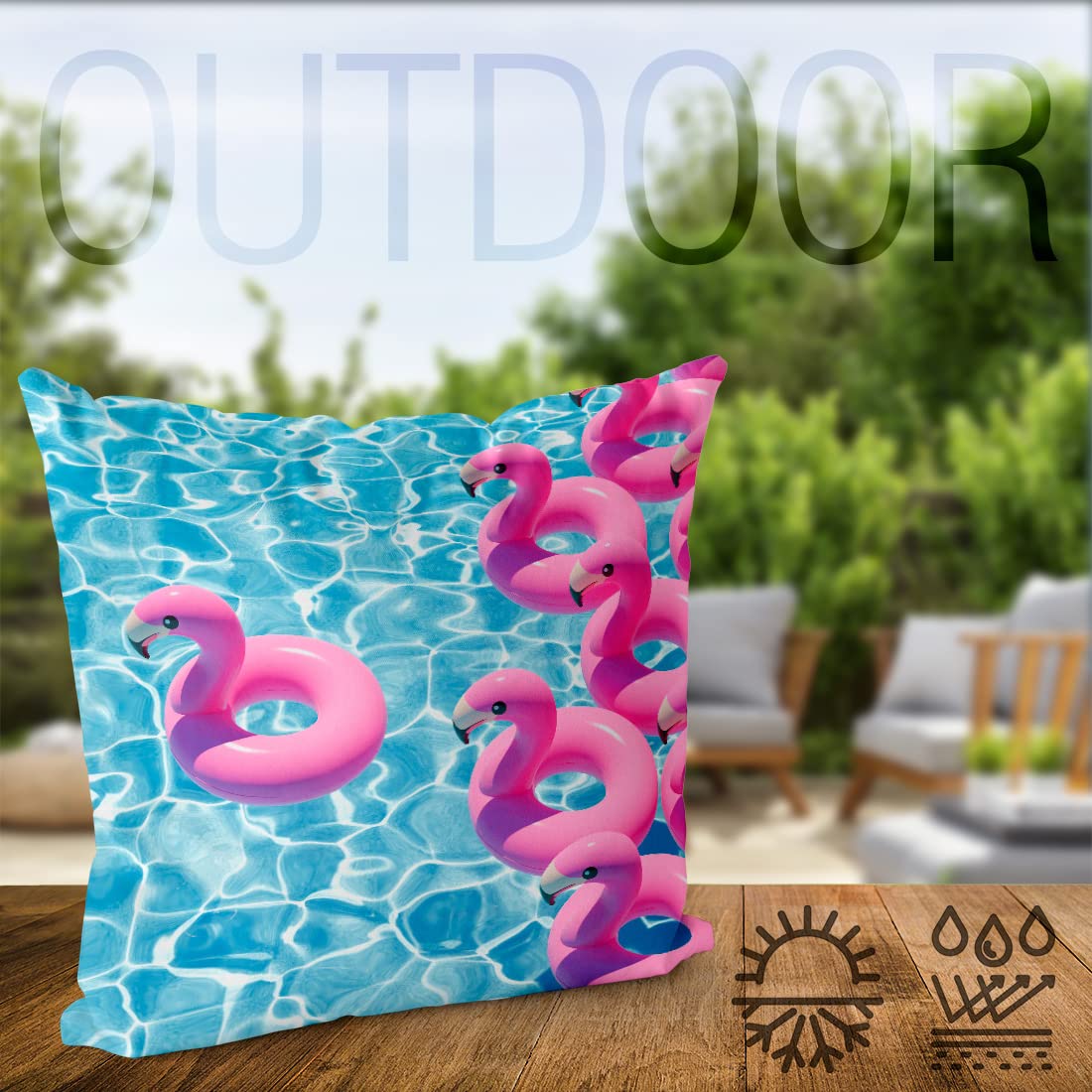 VOID Swimming Pool Flamingos poszewka na poduszkę na sofę, poduszka dekoracyjna, poduszka na zewnątrz, wymiary: 60 x 60 cm