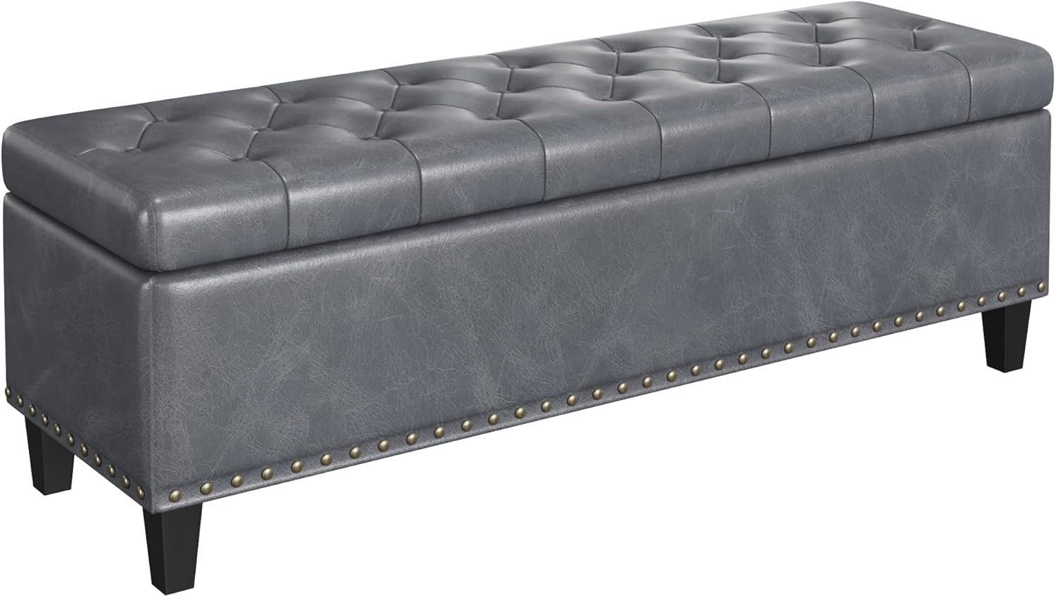 Large Storage Bench, 51-Inch Ottoman for Bedroom End of Bed, 30 Gallons Faux Leather Bench for Bedroom, Living Room, Entryway, Hallway, Grey - Image 8