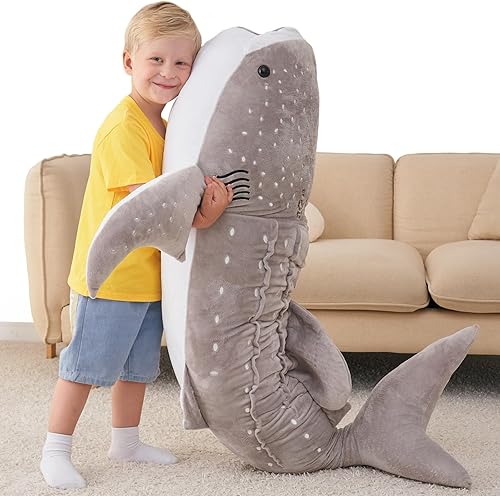 Almohada de peluche de tiburón ballena gigante de 48 pulgadas, almohada de peluche de ballena para niños, almohada de peluche de tiburón ballena