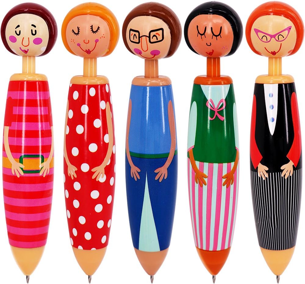 SunAngel® Originality Fashion Designed Doll Pen Cartoon ballpoint pen，Cute Creative Stationery and Office Supplies(5PCS)