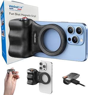 Webstar® Poignée magnétique Bluetooth Smartphone | Support Vlog & Selfies | Grip stabilisateur avec télécommande détachable | Photos et vidéos avec Une Seule Main | Iphone & Android