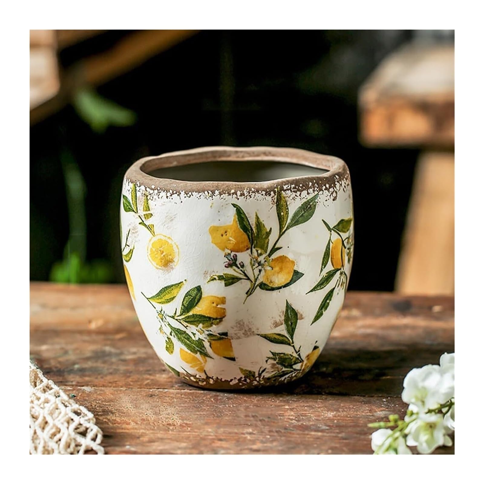 Vasi per piante da interno Vasi da fiori in ceramica for piante giardino e grasse, smaltati rustici invecchiati screpolati Decorazioni per veranda e spazi esterni(As,With hole)