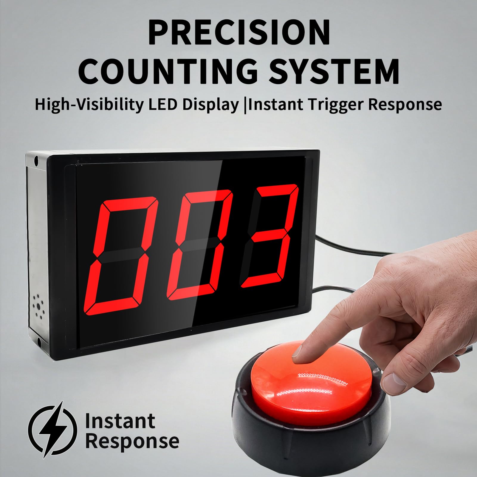 Compteur numérique avec bouton poussoir, grand écran LED de 5,8 cm, compteur de tours électronique portable pour natation, marche, sport (3 chiffres)