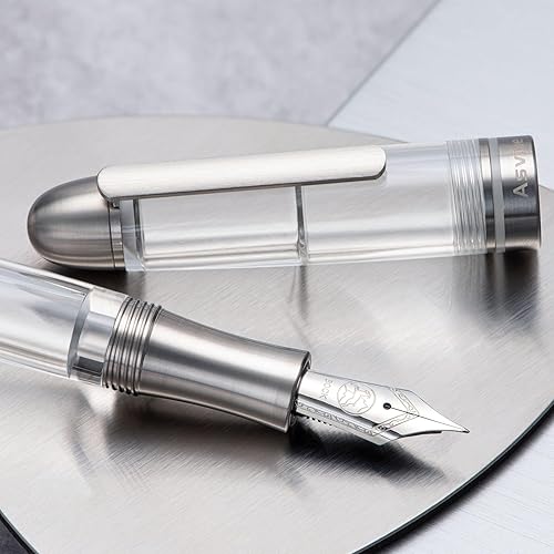 Miniatura 5 de Asvine P36 - Pluma estilográfica de titanio con relleno de pistón, punta fina Bock, juego de estuche de acrílico transparente transparente para