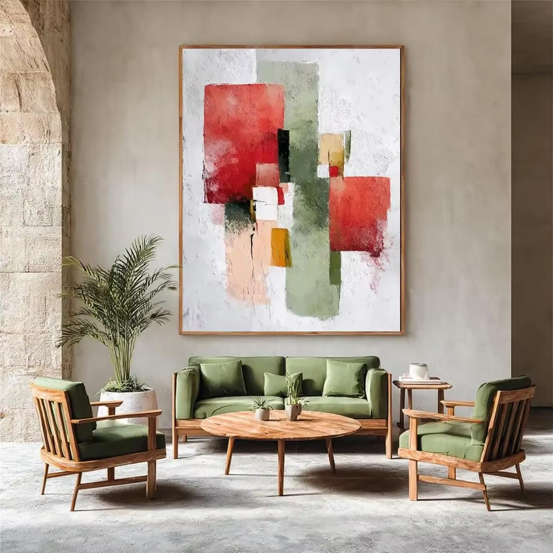 IHHGNB Red & Green Abstract Painting on Canvas, Textured Wall Art, Minimalist Geometric Painting, Contemporary Art Poster Print(40x60cm(16x24in)/No frame)