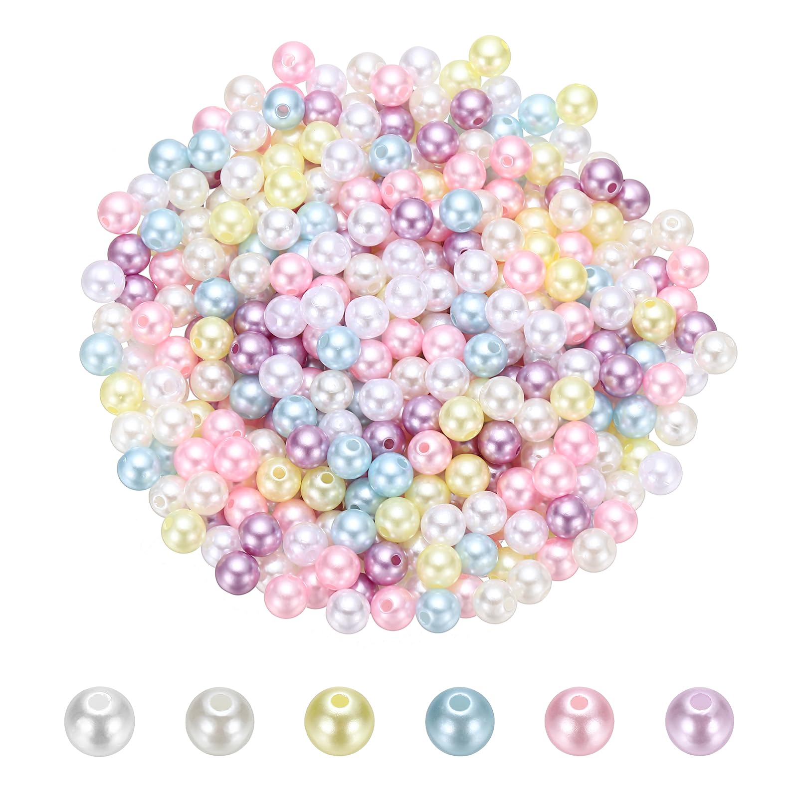 PATIKIL 8mm Colored Pearls, 500Pcs Pearl Beads for Jewelry Making Round ABS Craft Beads with Holes for Jewelry Making DIY Crafts Necklace Bracelet Earring Sewing Home Decor, Pastel Color