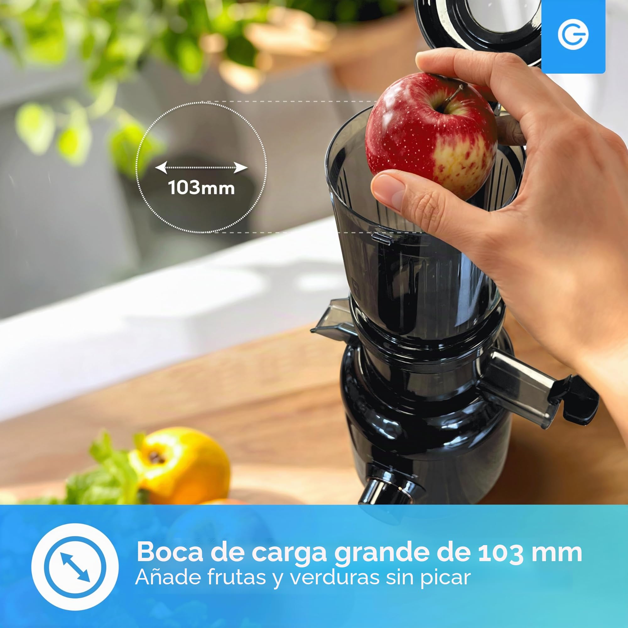 Silvergear® Licuadora | Extractor de Zumos y Verduras | Slowjuicer 250 W | Extractor 103 mm Apertura | Slowjuicer Potente Motor a 60 rpm | 2x Envases de 450 ml | Negro