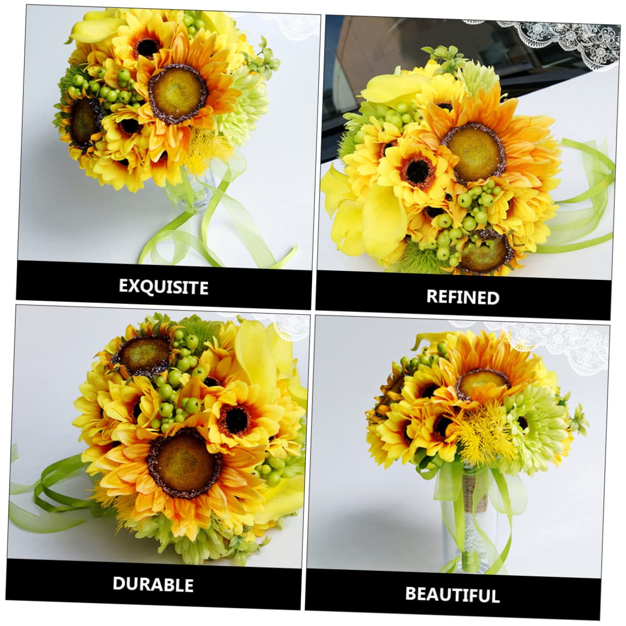 MAGICLULU Künstlicher Brautstrauß mit Sonnenblume, Hochzeitsdeko Requisite | Spinnseide und Pu, Wetterfest für Hitze und Kälte, für Outdoor Aktionen und Tanzveranstaltungen