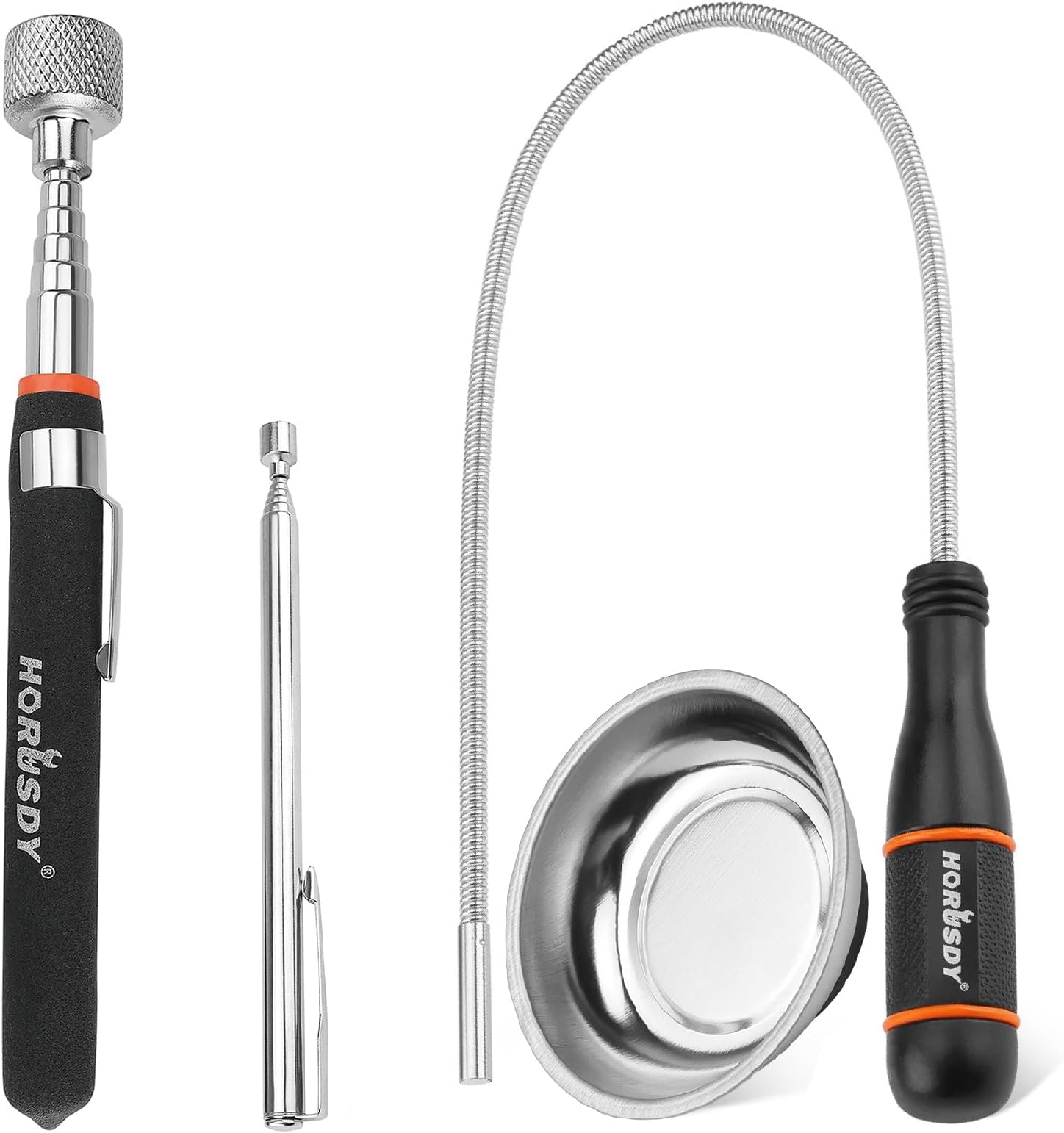 HORUSDY 4-Piece Telescoping Magnetic Pickup Tools Set - Extendable Magnetic Pick Up Tools，Flexible Bendable Spring Magnet Stick