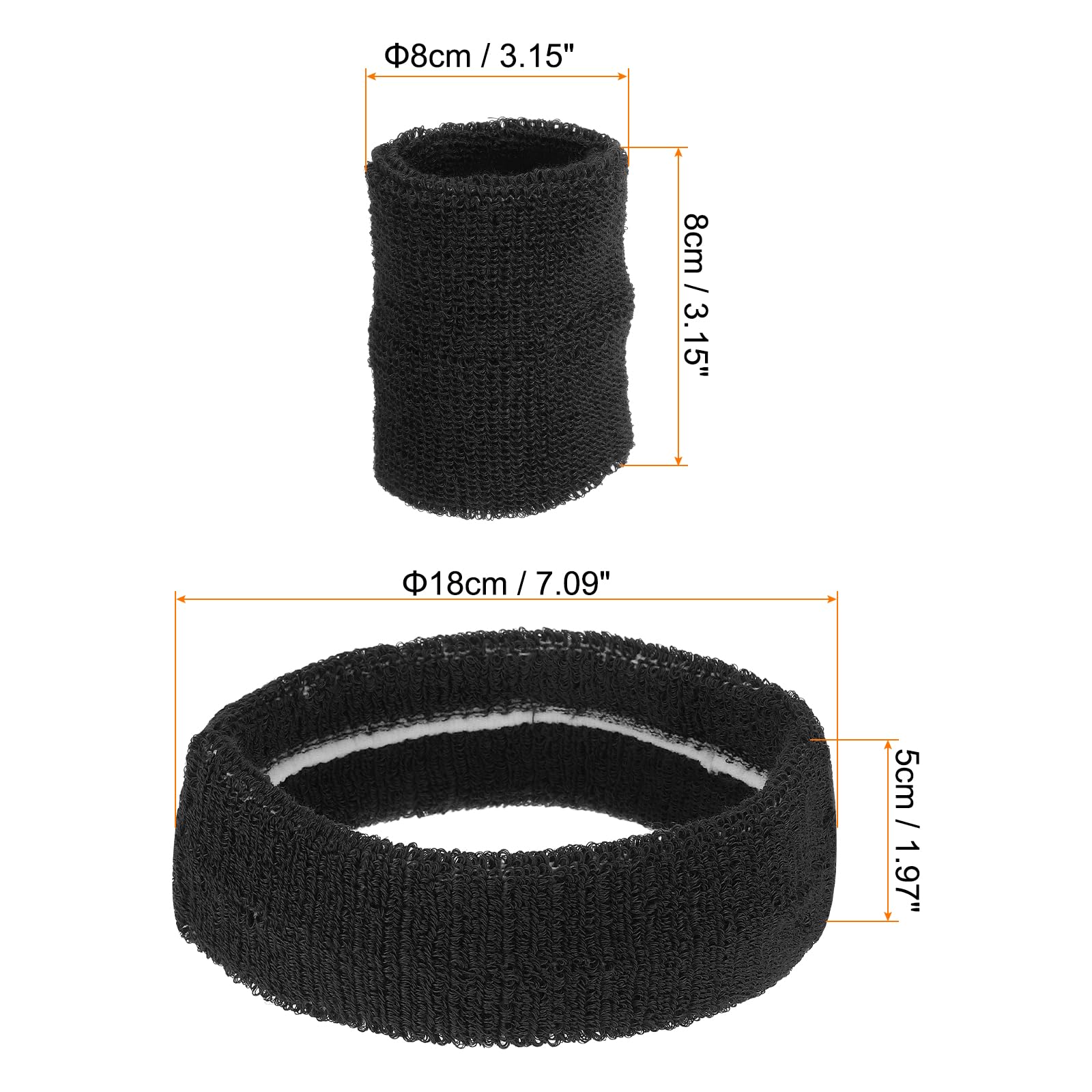 PATIKIL Sweatbands Headband Wristband, 6 Set/18Pcs Sweatband Terry Cloth for Sports Basketball Tennis Athletic Gym Working Out, Black - Image 2
