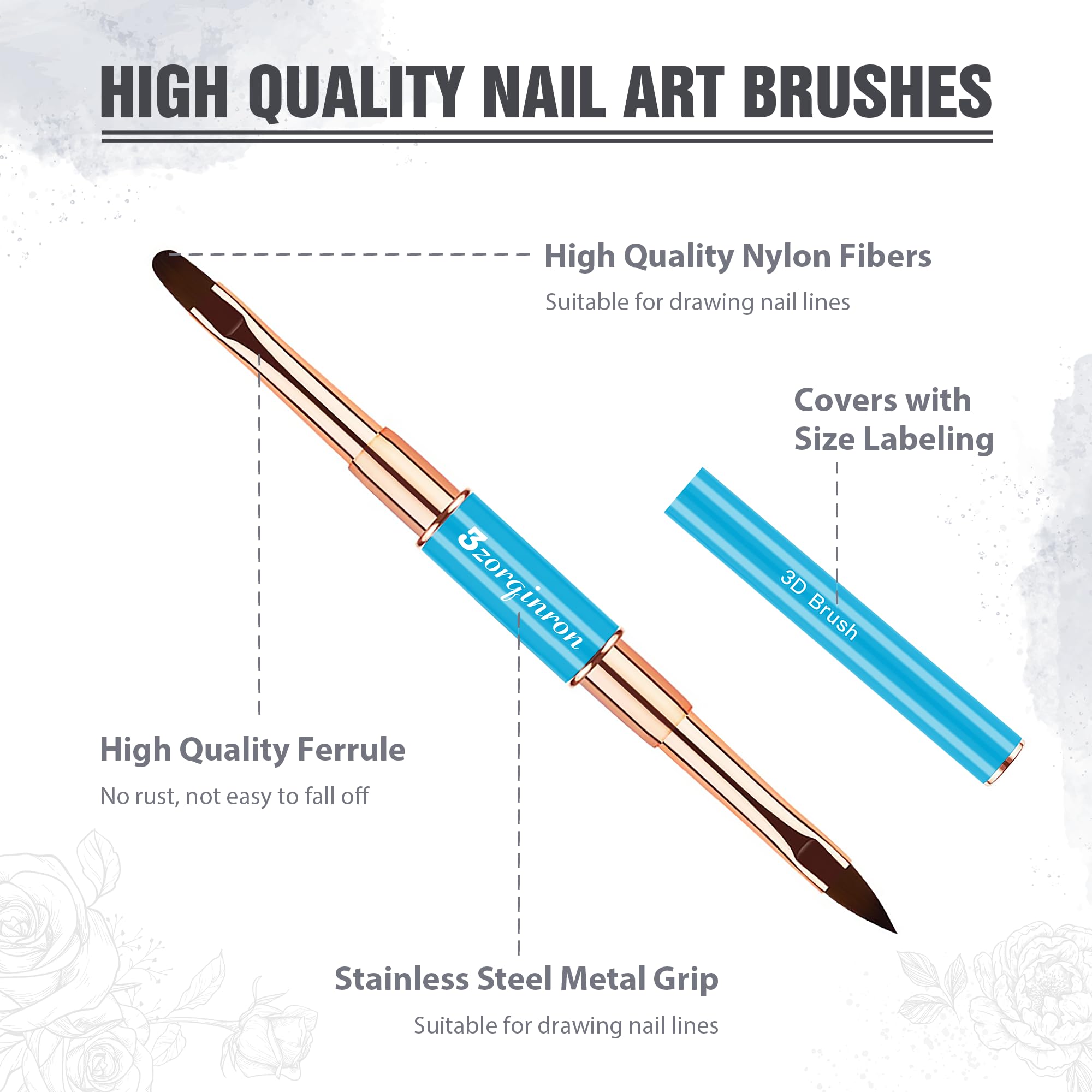 Nagelkunst-Pinsel für Nagelkunst, professionelles 5-teiliges doppelseitiges Acryl-Nagelpinsel-Set für Details, lange Linien, Ombre- und 3D-Design, perfekt für DIY-Maniküre und Salons (blau)