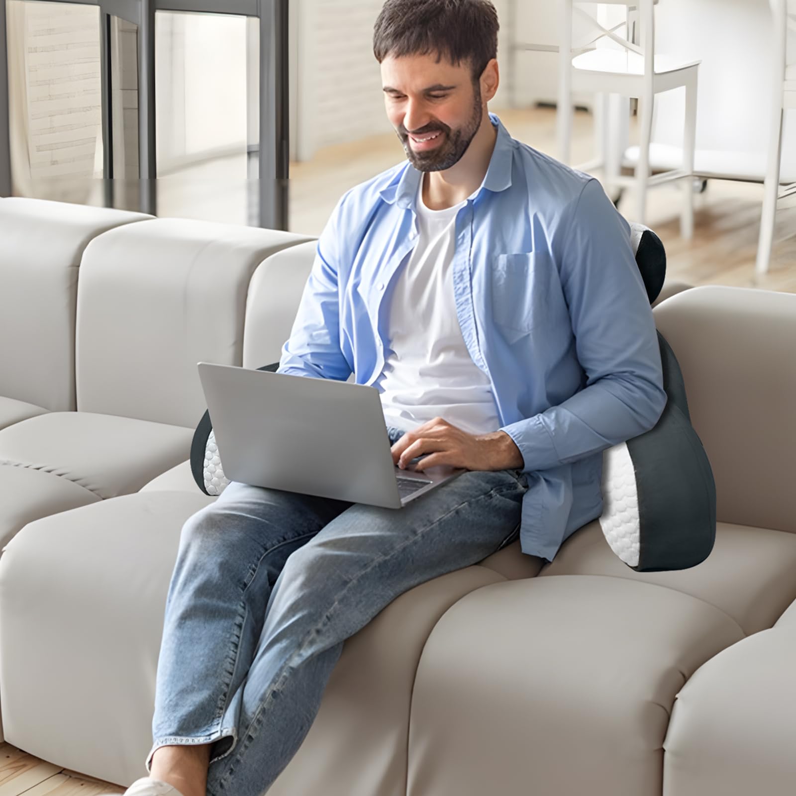 Suewidfay Lesekissen für Bett und Sofa, 70x50cm Groß Erwachsenen Rückenkissen, Komfortkissen Lesekissen mit Abnehmbarer Nackenrolle und Armlehnen, Lesesitzkissen zum Lesen, Fernsehen, Faulenzen