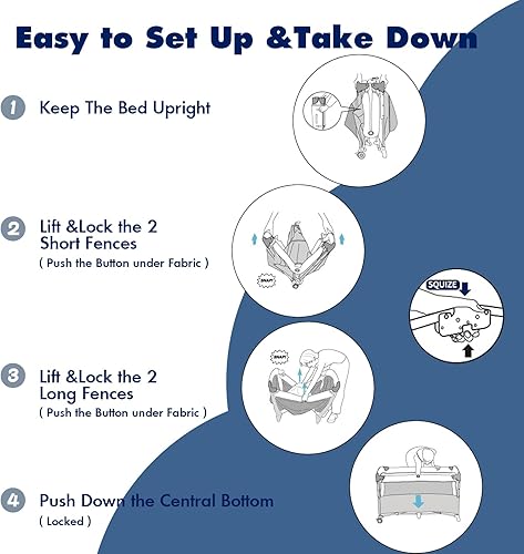 Miniatura 6 de PEARLOVE Cuna de noche para bebé con cambiador de pañales portátil, paquete 5 en 1 y cuna de bebé para recién nacido, colchón, corral, caja de