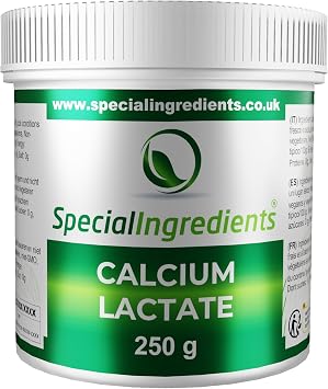 Calcium Lactate Powder 250g Premium Quality - Vegans & Vegetarians, Non-GMO, Gluten Free - Recyclable Container