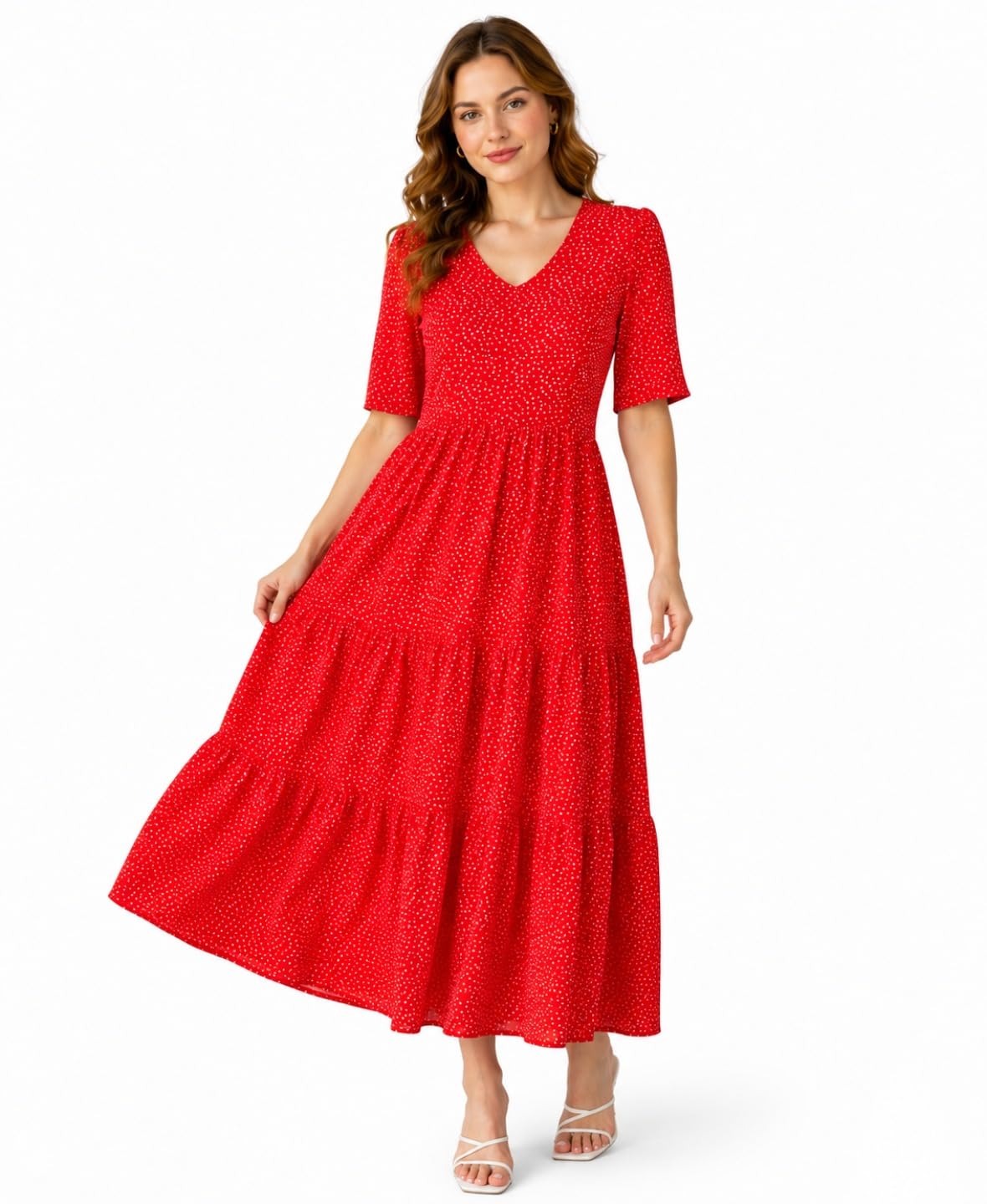 Women Printed Georgette Maxi Dress | V-Neck | Tiered Fit & Flare Dress | Casual, Party & Vacation Wear-picture-37