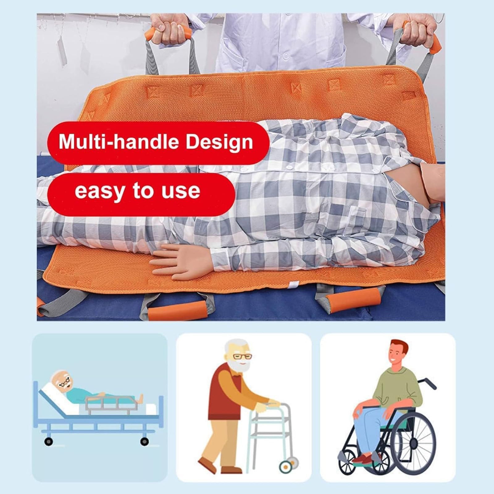 Almohadilla de Cama de posicionamiento con Asas, sábana de transferencia multiusos para girar, levantar y deslizar, sábana de posicionamiento del paciente reutilizable y lavable para personas encamada