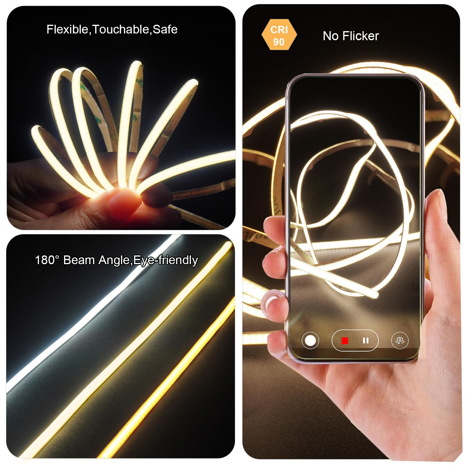 Fosingut 5V USB COB LED Strip 3m, 4000K Natural White TV Backlight - Image 3