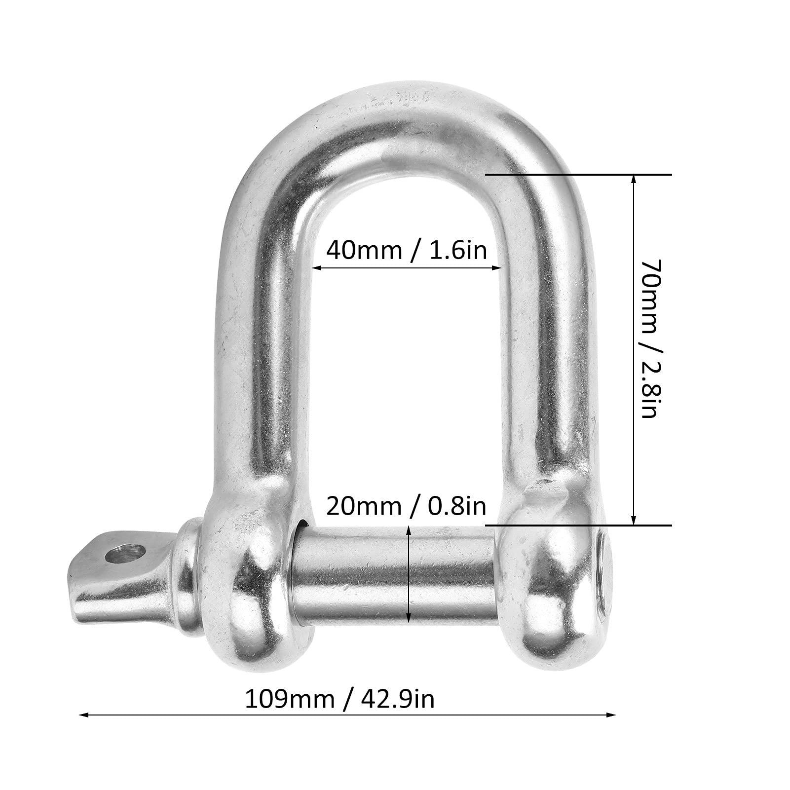 Yuecoom 2Pcs M20 D Shape Shackle, Screw Pin Anchor Shackle, Heavy Duty D Anchor Shackle for Loading and Unloading Goods, Stainless Steel, Sturdy