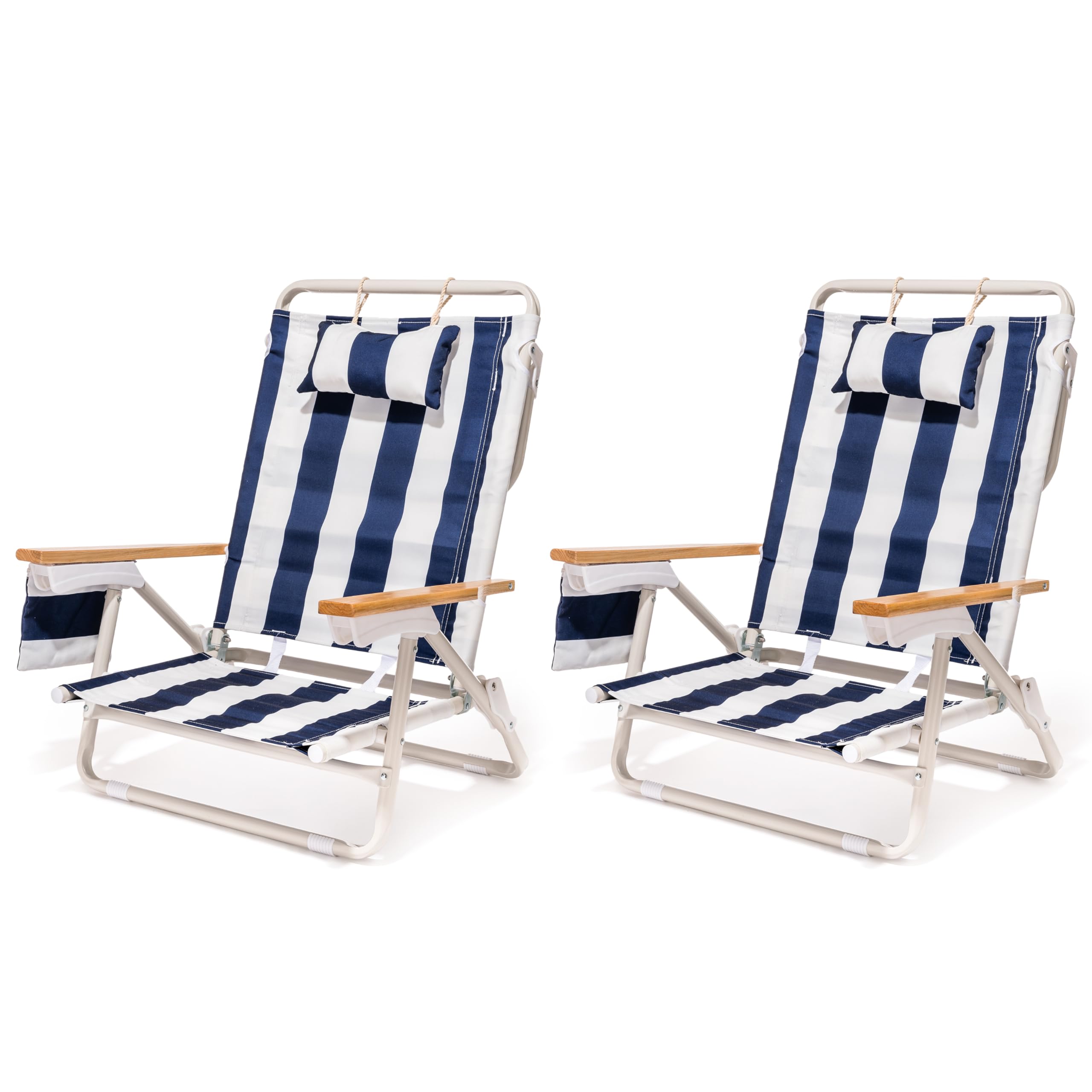 Business & Pleasure Co. Holiday Tommy Chairs - Reclining Backpack Beach Chairs - Navy Capri Stripe, 2-Pack
