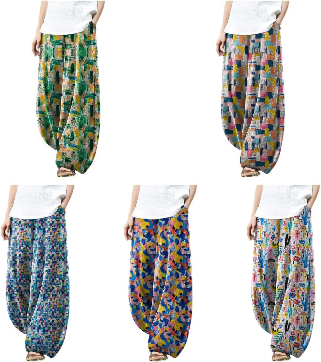 Womens Beach Pants Lounge Breathable Palazzo Pants with Pockets Flowy Pants Fashion Beach Clothes for Women - Image 2