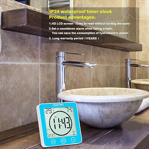 Miniatura 2 de Reloj de ducha digital, reloj temporizador de baño, resistente al agua para rociar agua, alarma de cuenta regresiva, temporizador de pantalla