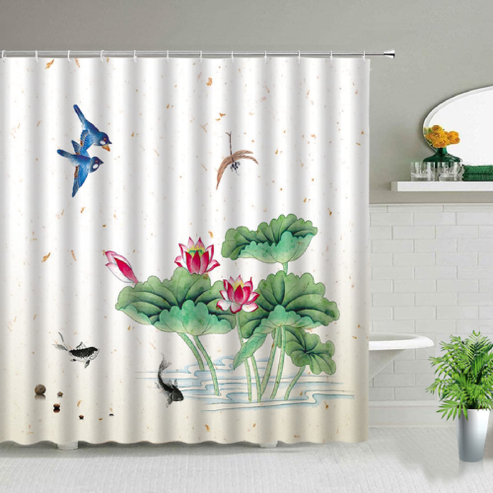 Bath Curtain Modern Bathroom Accessories Waterproof,Fabric Waterproof Bath Shower Curtain,Bathroom Shower Curtain -Lotus150x180cm/60x70inch