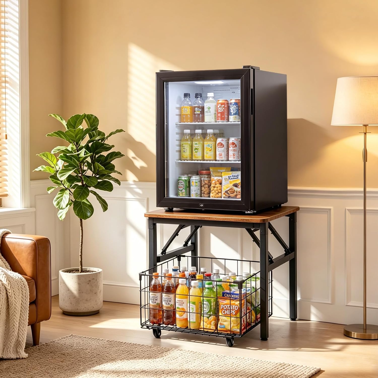 Portable Mini Fridge Stand, No Assembly Heavy Duty 300LBS