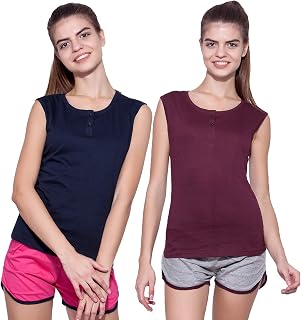 Ap'pulse Women's Sleeveless Henley(Pack of 2) Price In India