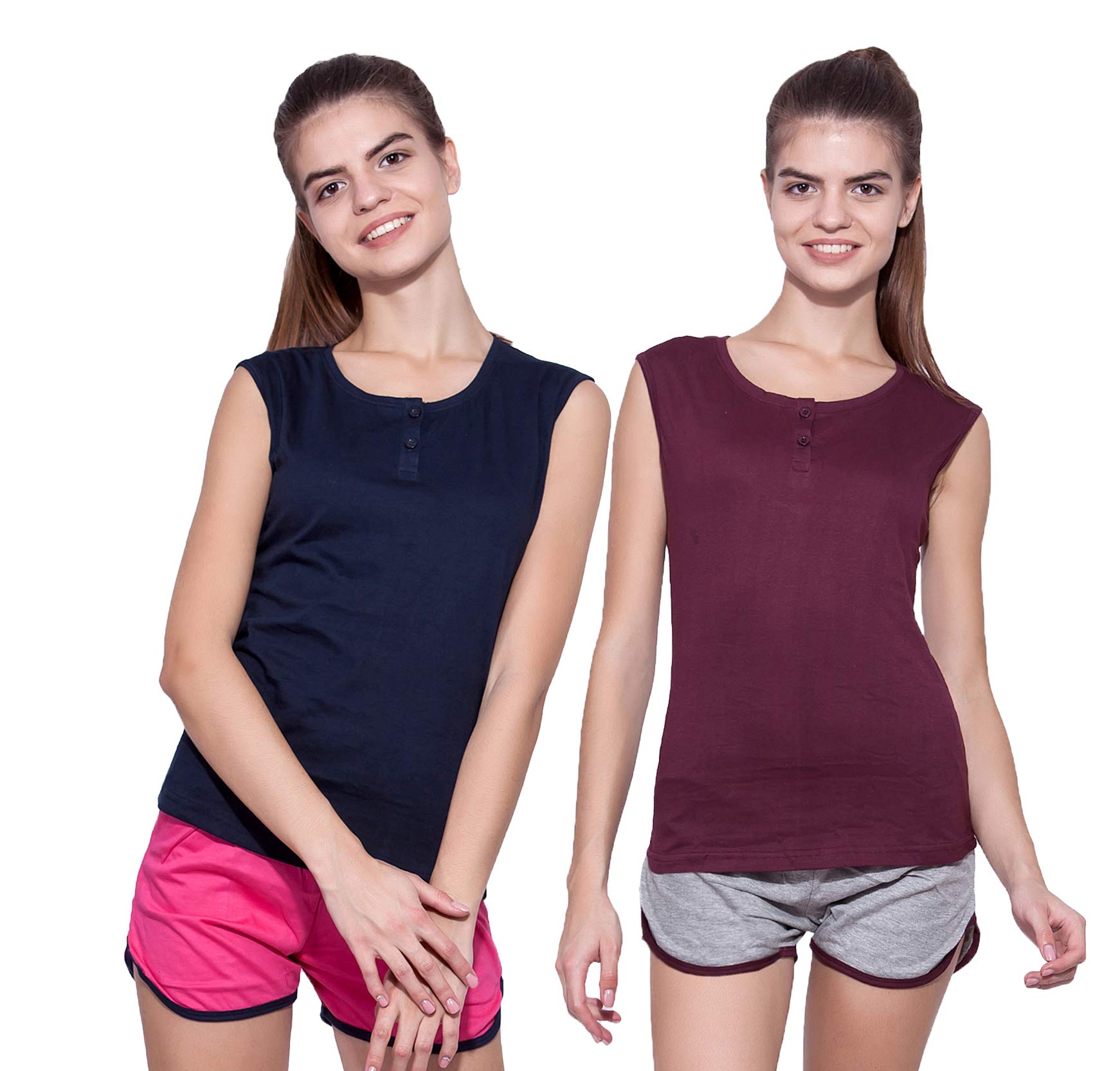 ap'pulse Women's Sleeveless Henley(Pack of 2)-picture-21