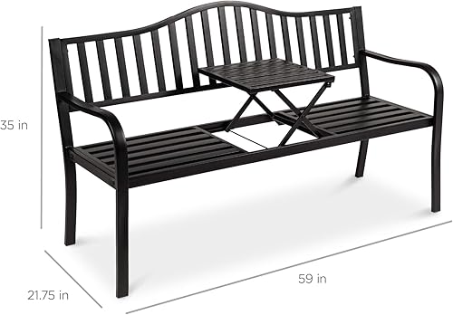 Miniatura 2 de Best Choice Products Banco de jardín al aire libre con mesa central extraíble, metal de acero de doble asiento para patio, porche, patio trasero con