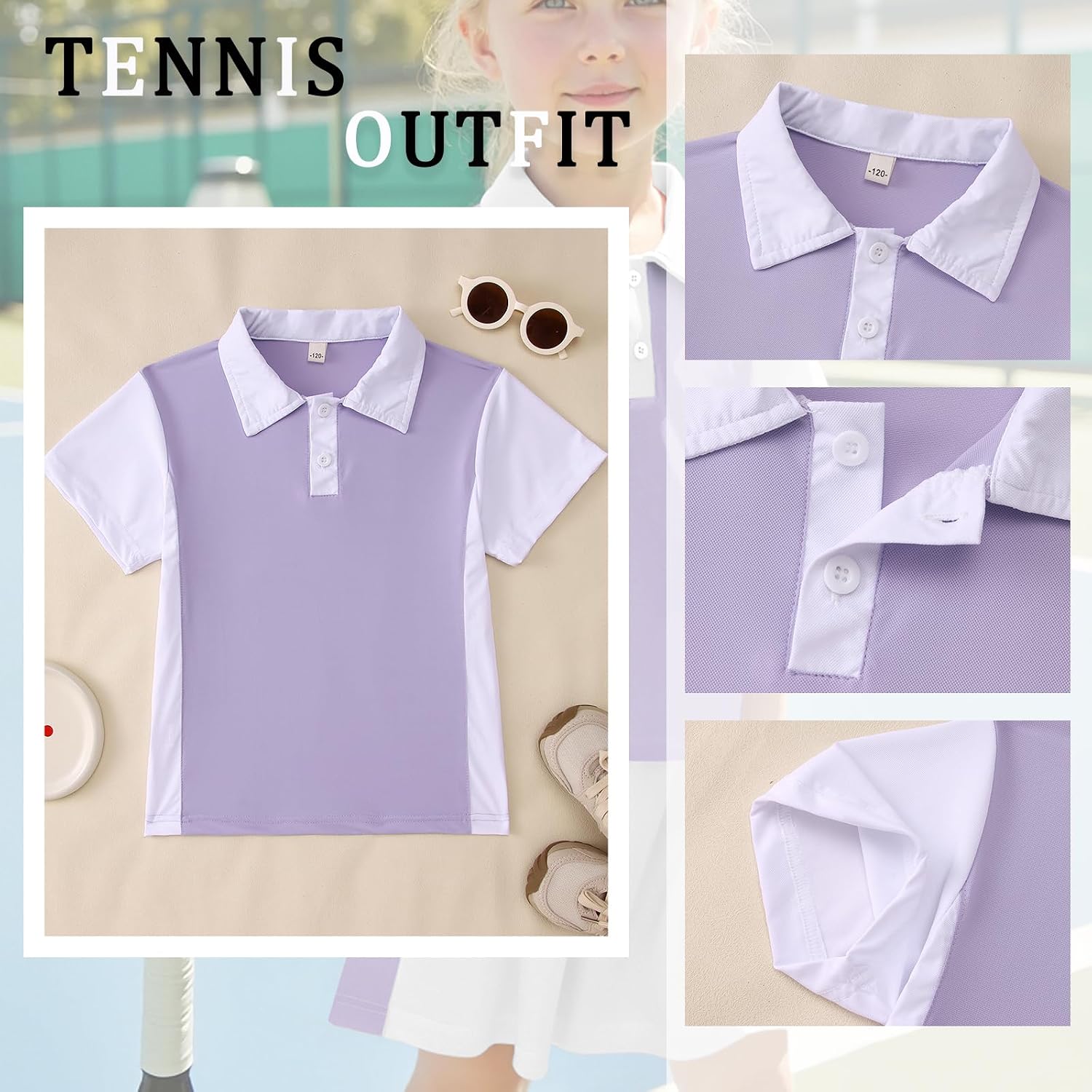 IZYJOY Girls Tennis Golf Dress Outfit Kid Polo Shirt Skorts Sets Sport Skirt with Built-in Shorts Athletic Clothes 6-10 Years