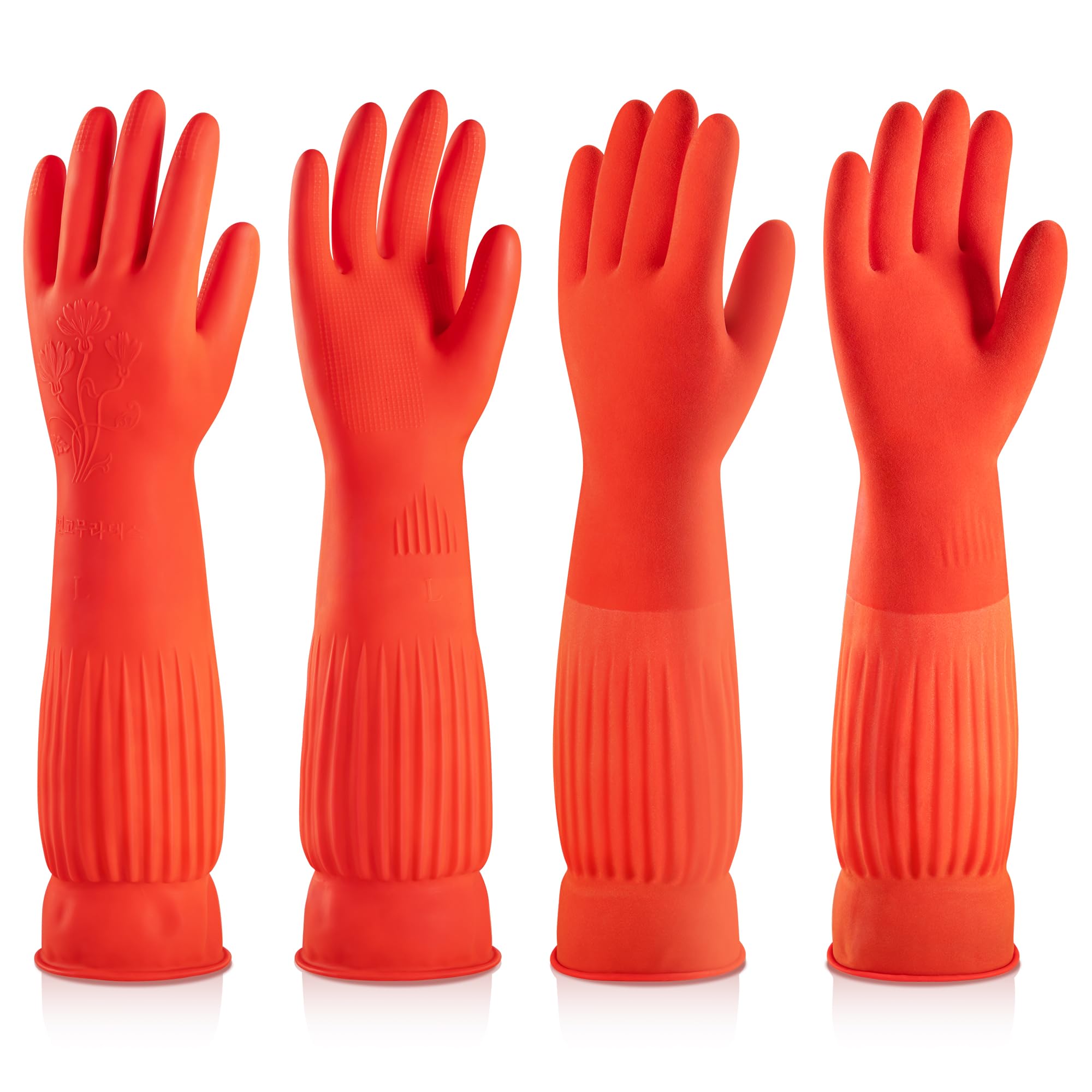 ThxToms Rubber Dishwashing Cleaning Gloves (2-Pair) - Fleece Lined, Reusable, Waterproof with Extra-Long Cuff & Anti-Slip Design for Household &