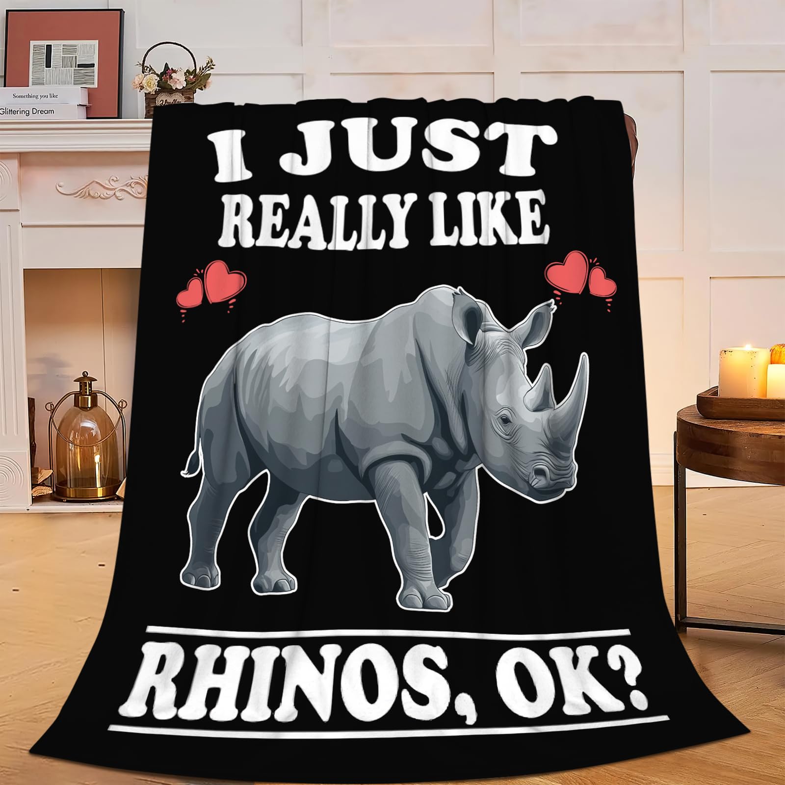 Rhino Blanket Warm Soft Cozy I Just Really Like Rhinos Throw Blanket Gifts for Boys Men Plush Fluffy Rhino Stuff Fleece Flannel Gifts Blankets for